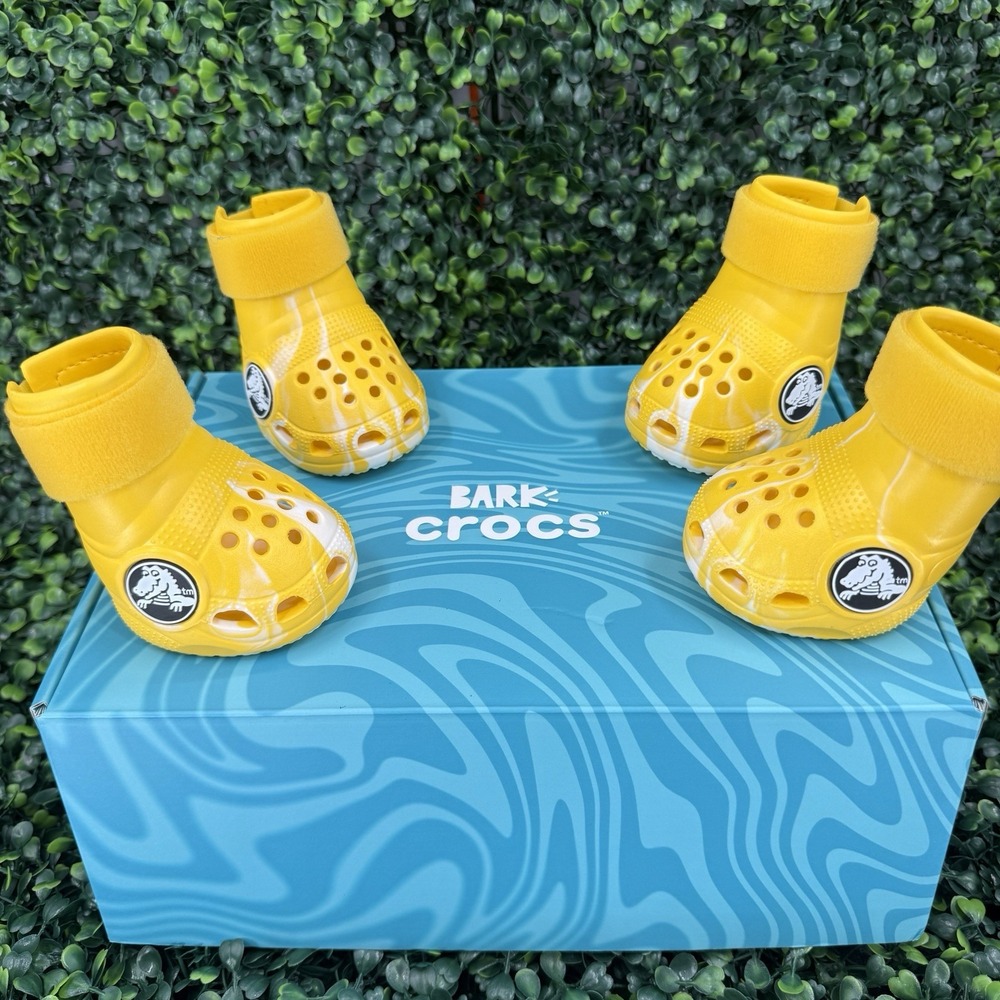 Bark Crocs Pet Dog Boots Unisex Large Marbled Yellow Adjustable Strap Breathable